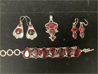 Red Garnet Sterling Silver Pendant, Bracelet,