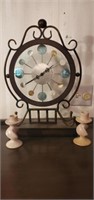 Metal Table Clock & Hand Crafted Stone Candle Hold