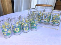 Anchor Hocking Set of 8 Pansy Glasses w/ MCM Rack