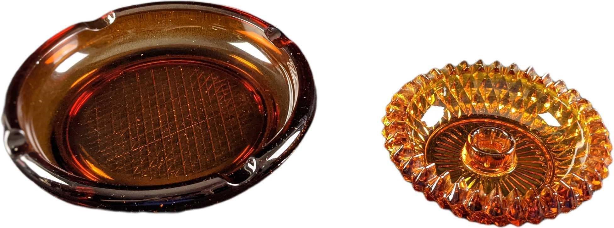 Two Vintage Amber Glass Ashtray Candle Holder