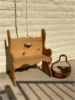 Wood Child’s Bench Painted Gourd Basket