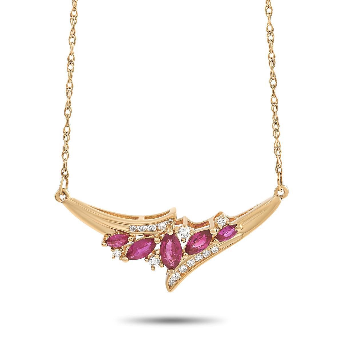 14K Yellow Gold 0.14 ct Diamond and Ruby Necklace