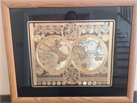 World Maps in Gold Foil and Framed