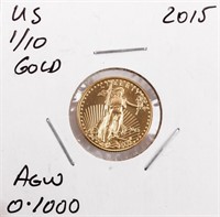 Coin 2015 Gold 1/10th Eagle Unc.  .9999 Gold