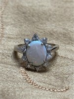 ESTATE 14K GOLD OPAL & DIAMONDS RING SZ 6