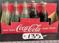 Cardboard 12 Pack Carrier w 10 Coca-Cola Bottles