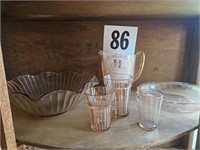 Pink Depression Glass - Bowl, Pitcher, Cups, etc.