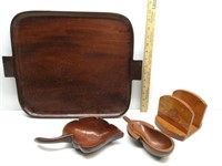 Wooden Tray & Wood Leaf, & Napkin Holder