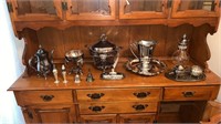 Silverplate serving items, including cream and