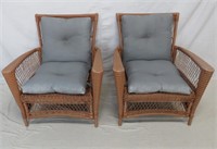 Pair of Resin Coated Wicker Chairs with Cushions