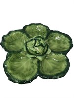 Majolica pottery large chip and dip tray cabbage