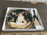Snowman Cake Plate & Serving Knife