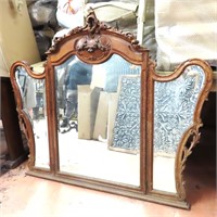 Antique French Triple Beveled Mirror, OLD. 47"x55"