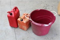 Gas cans & plastic tub