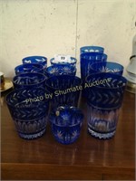 Blue cut to clear glass & stems