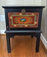 Hand Painted Side Table with Cabinet