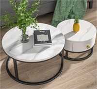 HOMEMORE Coffee Tables, Nesting, Black Frame, Marb