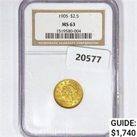 1905 $3 Gold Piece NGC MS63