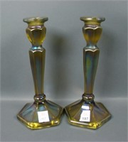 2 N'Wood Russet Green # 695 Colonial Candlesticks