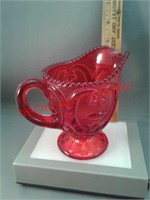 Fenton red glass pitcher heart and jewel pattern