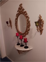 Foyer set mirror shelf candle holders