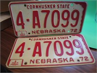 Pair 1972 Nebraska License Plates 4-A7099