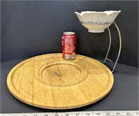 Wooden Veggie & Dip Platter w/Metal Stand &