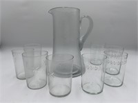 Vintage Clear Pitcher & Juice Glasses