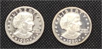 Pair of 1980-S Proof Susan B Anthony Dollar Coins