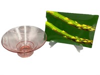 Pink Pressed Bowl, Asparagus Glass Platter