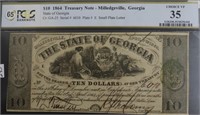 1864 PCGS  $10 TREASURY NOTE OF GEORGIA CHOICE VF