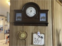 Wooden Clock w/ photo frames x 2 (27' x19")