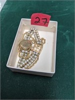 14kt Gold ladies watch & pearl band HEAVY