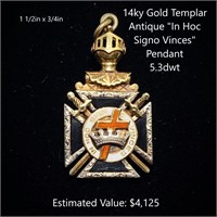 14kt Templar Antique "In Hoc Signo Vinces" Pendant
