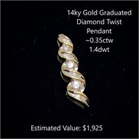 14kt Graduated Diamond Twist Pendant, ~0.35ctw