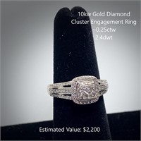 10kt Diamond Cluster Engagement Ring, ~0.25ctw