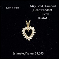 14kt Diamond Heart Pendant, ~0.30ctw, 0.9dwt