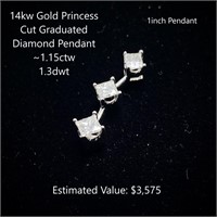 14kt Graduated Diamond Princess Cut Pendant