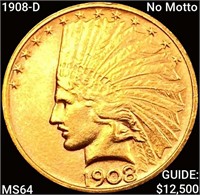 1908-D No Motto $10 Gold Eagle CHOICE BU