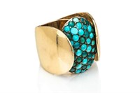 ANTIQUE 10K GOLD, SILVER AND TURQUOISE RING, 27.3g