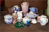 Stoneware and Glass Pitcher, Vases, Urns, etc.
