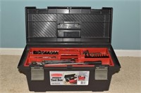 Rubbermaid Roughneck toolbox with a collection of