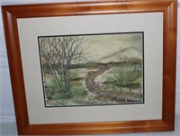 Framed & Signed Country Road Landscape