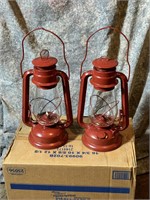 Pair of Modern Red Kerosene Lanterns