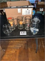 Misc glass lot to include 3 large beer mugs ,etc
