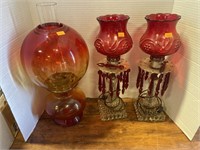Vintage Boudoir vanity lamps w/ prisms & oil