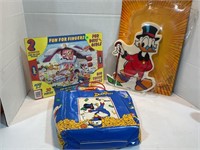 Disney character, lamp puzzle, and uncle Scrooge