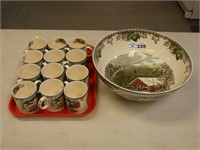 The Friendly Village Punch Bowl and (12) Cups