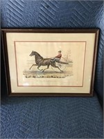 Vintage Lithograph Horse Racing Framed Stamped