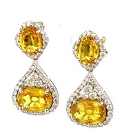 14K White Gold Yellow Sapphire and Diamond Earring